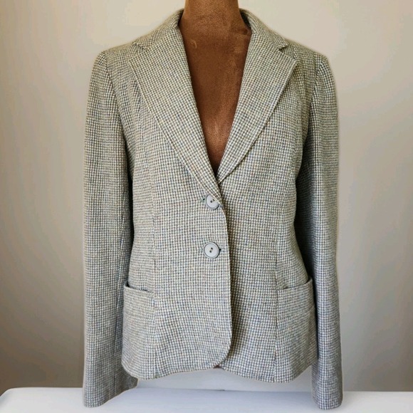 Vintage Jackets & Blazers - Vintage Wool Blend Blazer Jacket Women's Green Blue Brown Weave Size M